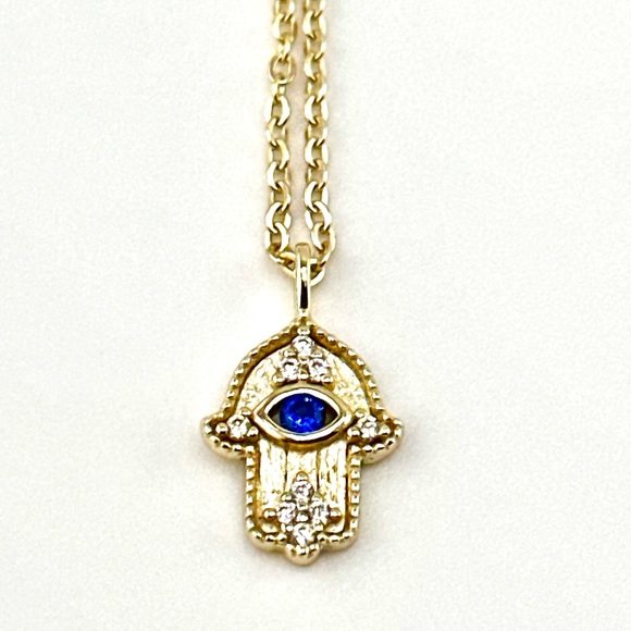 18K Gold Plated over 925 Sterling Silver Hamsa Pendant Necklace - Picture 5 of 9